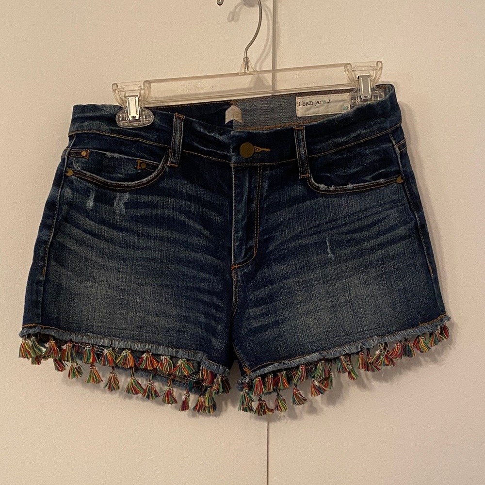 Denim Tassel Trim Women Shorts
